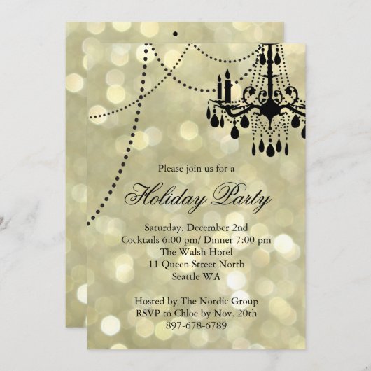 Gold Corporate Chandelier Holiday Party nodigt uit Kaart (Voorkant / Achterkant)