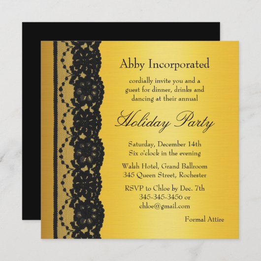 Gold Corporate Holiday Party-uitnodiging Kaart (Voorkant / Achterkant)