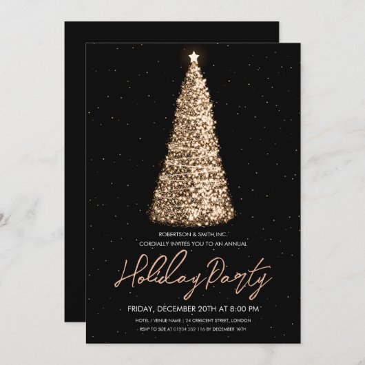 Gold Corporate Xmas Tree-feestdag Kaart (Voorkant / Achterkant)