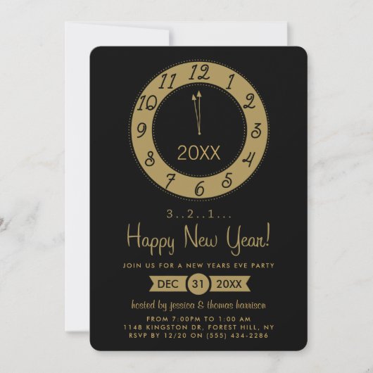 Gold Counting to Midnight New Years Eve Party Kaart (Voorkant)