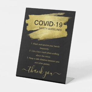 Gold Covid Safety Guidelines Safe Party Black  Reclamebord Met Voetstuk