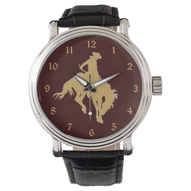 Gold Cowboy Bucking Horse Horloge (Voorkant)
