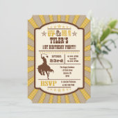 Gold Cowboy Rodeo Birthday Party Invitation Kaart (Staand voorkant)