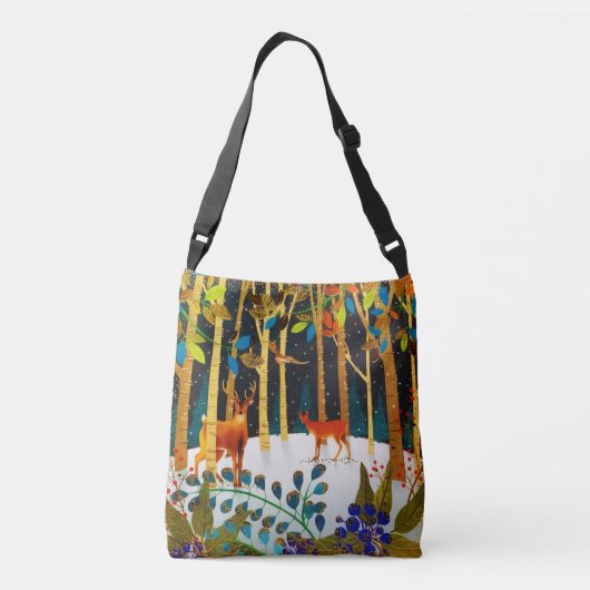 Gold Cozy Winter Deer Forest Waterverf Crossbody Tas (Achterkant)