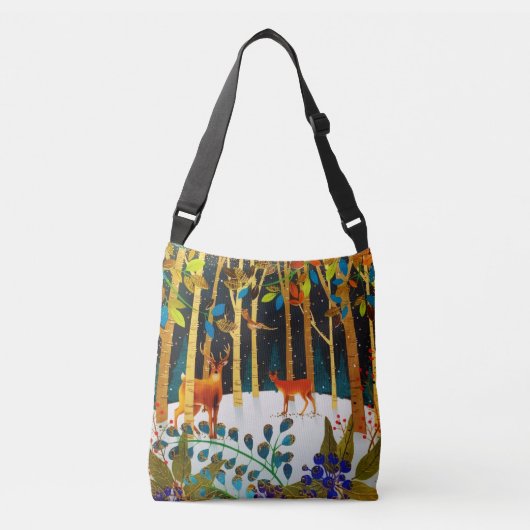 Gold Cozy Winter Deer Forest Waterverf Crossbody Tas (Voorkant)