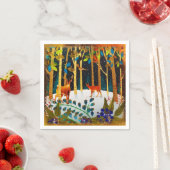 Gold Cozy Winter Deer Forest Waterverf Servet (Insitu)