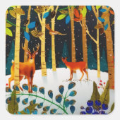 Gold Cozy Winter Deer Forest Waterverf Vierkante Sticker (Voorkant)