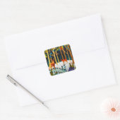 Gold Cozy Winter Deer Forest Waterverf Vierkante Sticker (Envelop)