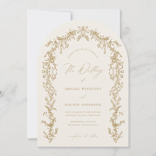 Gold & Cream Arched Wedding Invitation Kaart (Voorkant)