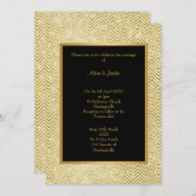 GOLD CREAM BLACK CHEVRON WEDDING INVITATION