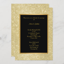 GOLD CREAM BLACK CHEVRON WEDDING INVITATION KAART