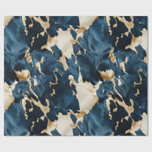Gold Cream Blue Koeienhuid Cadeaupapier (Vlak)