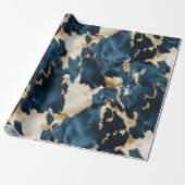 Gold Cream Blue Koeienhuid Cadeaupapier (Uitgerold)