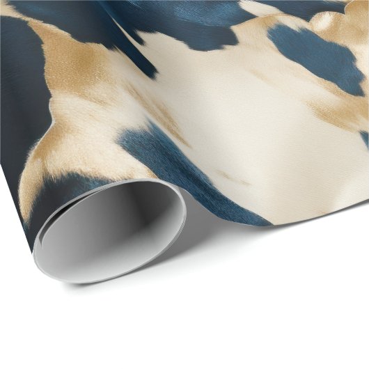 Gold Cream Blue Koeienhuid Cadeaupapier (Rol Hoek)