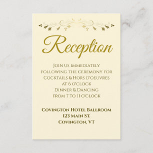 Gold & Cream  Border Bruiloft Receptie Informatiekaartje