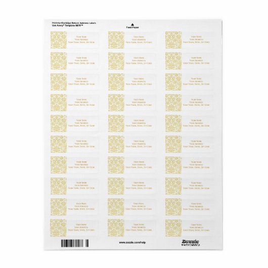 Gold Cream  Damask Adresetiketten Etiket (Full Sheet)