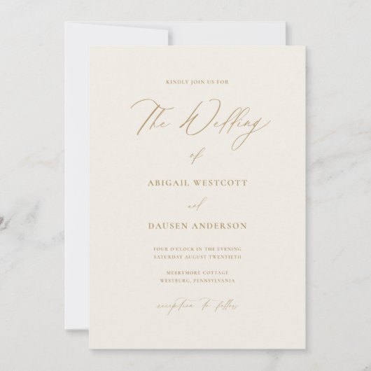 Gold & Cream Eenvoudige Huwelijksuitnodiging Kaart (Voorkant)