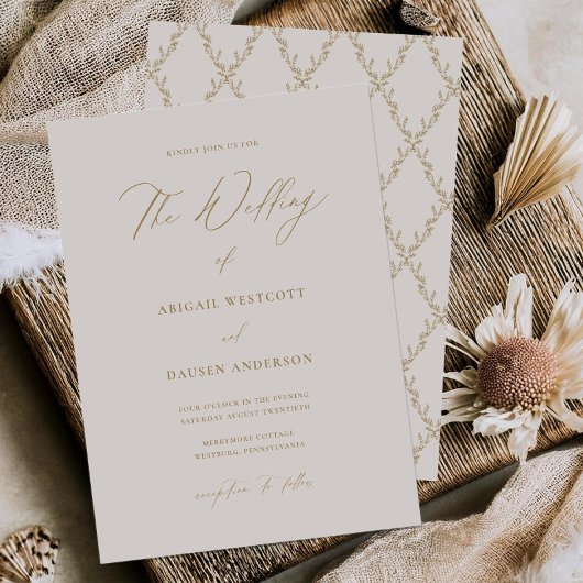 Gold & Cream Eenvoudige Huwelijksuitnodiging Kaart