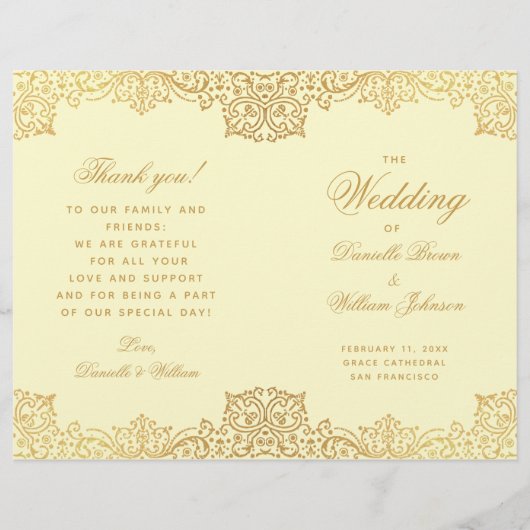  Gold Cream Elegant Gevouwen Trouwprogramma (Voorkant)