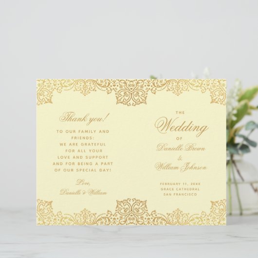  Gold Cream Elegant Gevouwen Trouwprogramma (Staand voorkant)