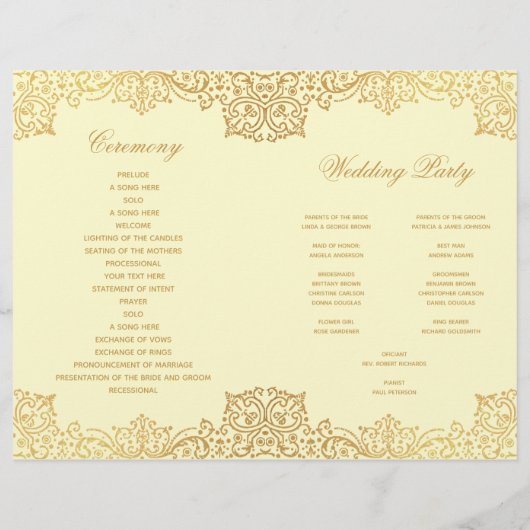  Gold Cream Elegant Gevouwen Trouwprogramma (Achterkant)