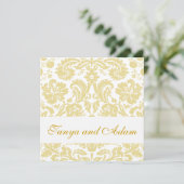 Gold, Cream Floral Damask Pattern Wedding Invite Kaart (Staand voorkant)