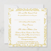 Gold, Cream Floral Damask Pattern Wedding Invite Kaart (Achterkant)