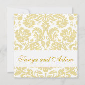 Gold, Cream Floral Damask Pattern Wedding Invite Kaart (Voorkant)