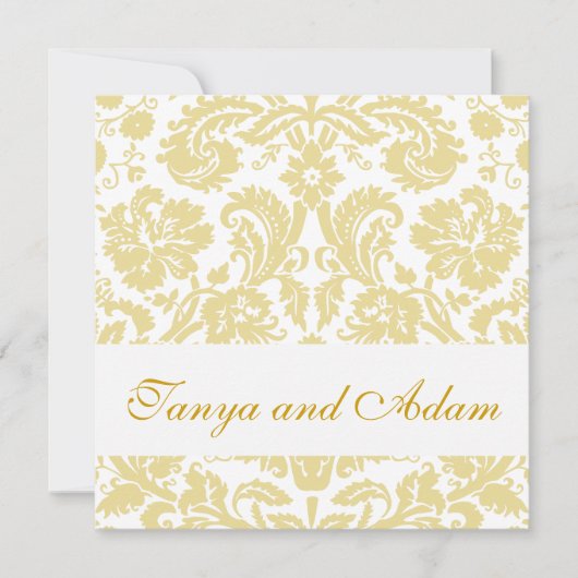 Gold, Cream Floral Damask Pattern Wedding Invite Kaart (Voorkant)