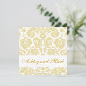 Gold Cream Floral Damask Wedding Invitation Kaart (Staand voorkant)