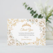 Gold Cream Floral Quinceanera Bedankkaart (Staand voorkant)