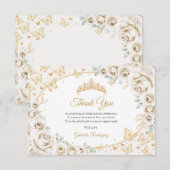 Gold Cream Floral Quinceanera Bedankkaart (Voorkant / Achterkant)