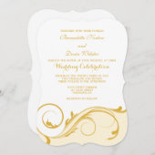 Gold Cream Floral Swirl Bracket Wedding Invitae Kaart (Voorkant / Achterkant)