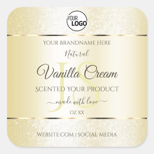 Gold Cream Glitter Product Labels Logo Initialen (Voorkant)