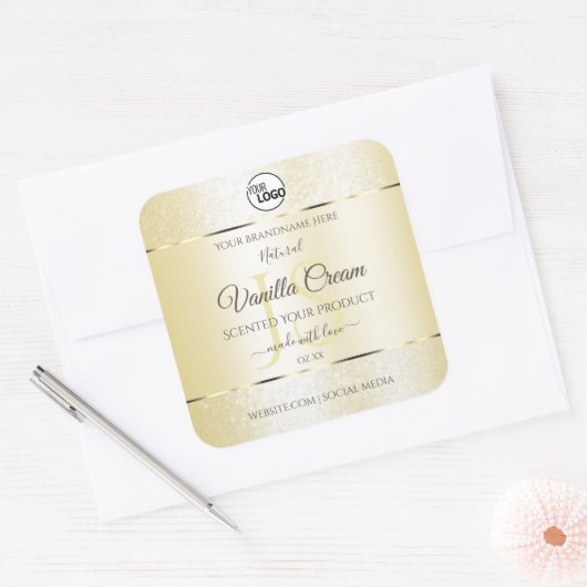Gold Cream Glitter Product Labels Logo Initialen (Envelop)