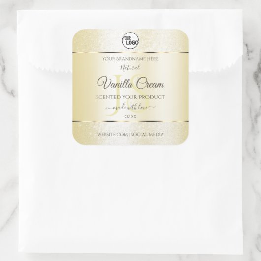 Gold Cream Glitter Product Labels Logo Initialen (Tas)
