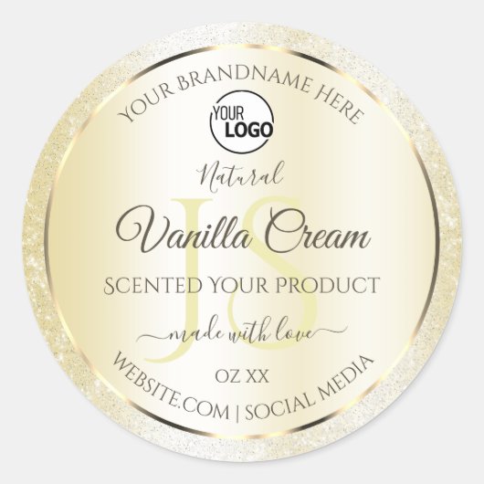 Gold Cream Glitter Product Labels Logo Initialen (Voorkant)