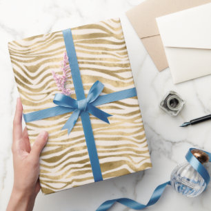 Gold Cream Glitzy Glitter Zebra Print Cadeaupapier