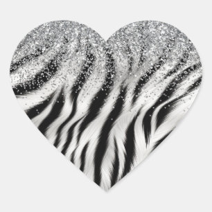 Gold Cream Glitzy Glitter Zebra Print Hart Sticker