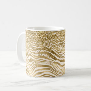 Gold Cream Glitzy Glitter Zebra Print Koffiemok