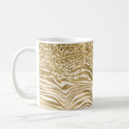 Gold Cream Glitzy Glitter Zebra Print Koffiemok