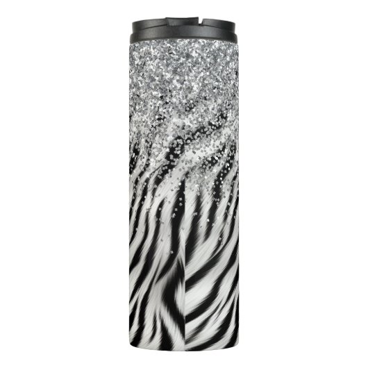 Gold Cream Glitzy Glitter Zebra Print Thermosbeker (Achterkant)