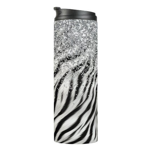 Gold Cream Glitzy Glitter Zebra Print Thermosbeker (Geroteerd rechts)