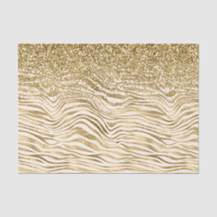 Gold Cream Glitzy Glitter Zebra Print Tissuepapier