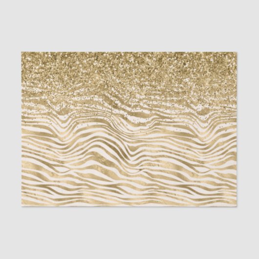 Gold Cream Glitzy Glitter Zebra Print Tissuepapier (Voorkant)