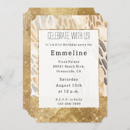 Gold Cream Ivoor Animal Print Abstract Kaart (Voorkant / Achterkant)