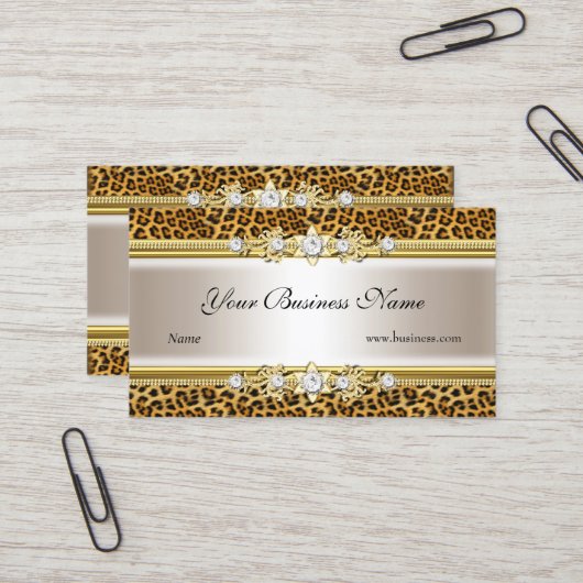 Gold Cream Leopard Black Jewel Look Afbeelding Visitekaartje (Voorkant / Achterkant in situ)