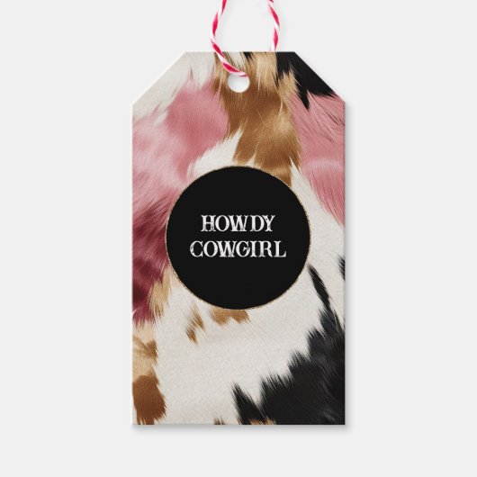 Gold Cream Roze Zwart Cowgirl Koeienhuid Cadeaulabel (Voorkant)