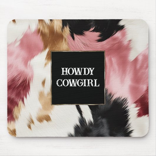 Gold Cream Roze Zwart Cowgirl Koeienhuid Muismat (Voorkant)