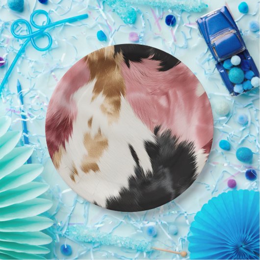 Gold Cream Roze Zwart Cowgirl Koeienhuid Papieren Bordje (Feest)